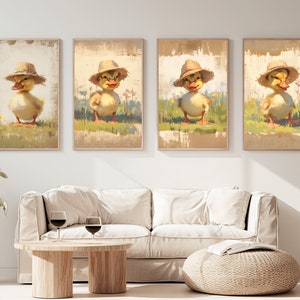 Set of 4 |Vintage Duck Painting | Print Nursery Duckling | Farmhouse Decor | Digital Download | Various Sizes Available