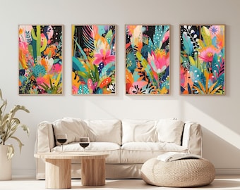 Set of 4 | Maximalist Wall Art | Eclectic Wall Art | Colorful Wall Art Decor | Trendy Wall Art | Digital Download | Various Sizes Available