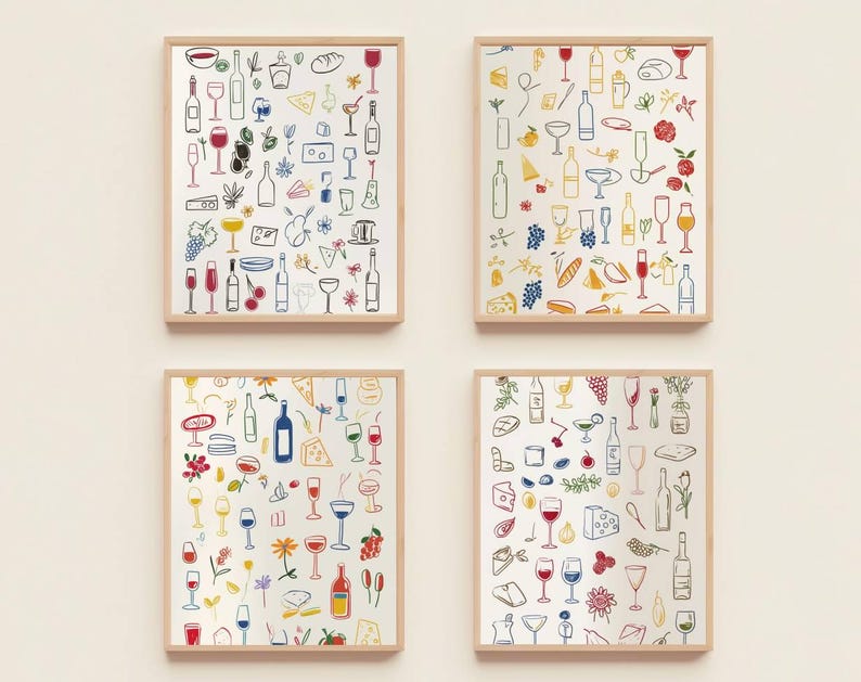 500 kitchen wall art prints bundle, retro food and... Retro Food & Drink Art Prints | Kitchen Gallery Wall (digital Download ...