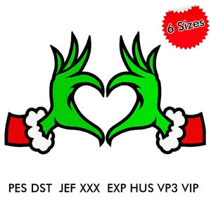 Grinch Heart Hands Machine Embroidery Design, Embroidery Patterns, Embroidery Files, Machine Embroidery, Christmas Machine Embroidery Design