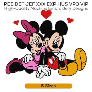 Mickey & Minnie Stickdatei, Stickdatei Süßes Valentinstagspaar | Liebe Hoop Art | Sofort Download
