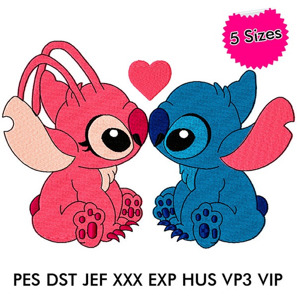 Diseño de bordado a máquina Stitch and Angel Kiss, patrones de bordado, descarga instantánea, bordado a máquina Stitch Valentine's Day Modelo 03