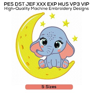 Baby Elephant On The Moon Embroidery, Baby Stars Embroidery, Cute Embroidery, Kids Embroidery, Funny Machine Embroidery, Instant Download