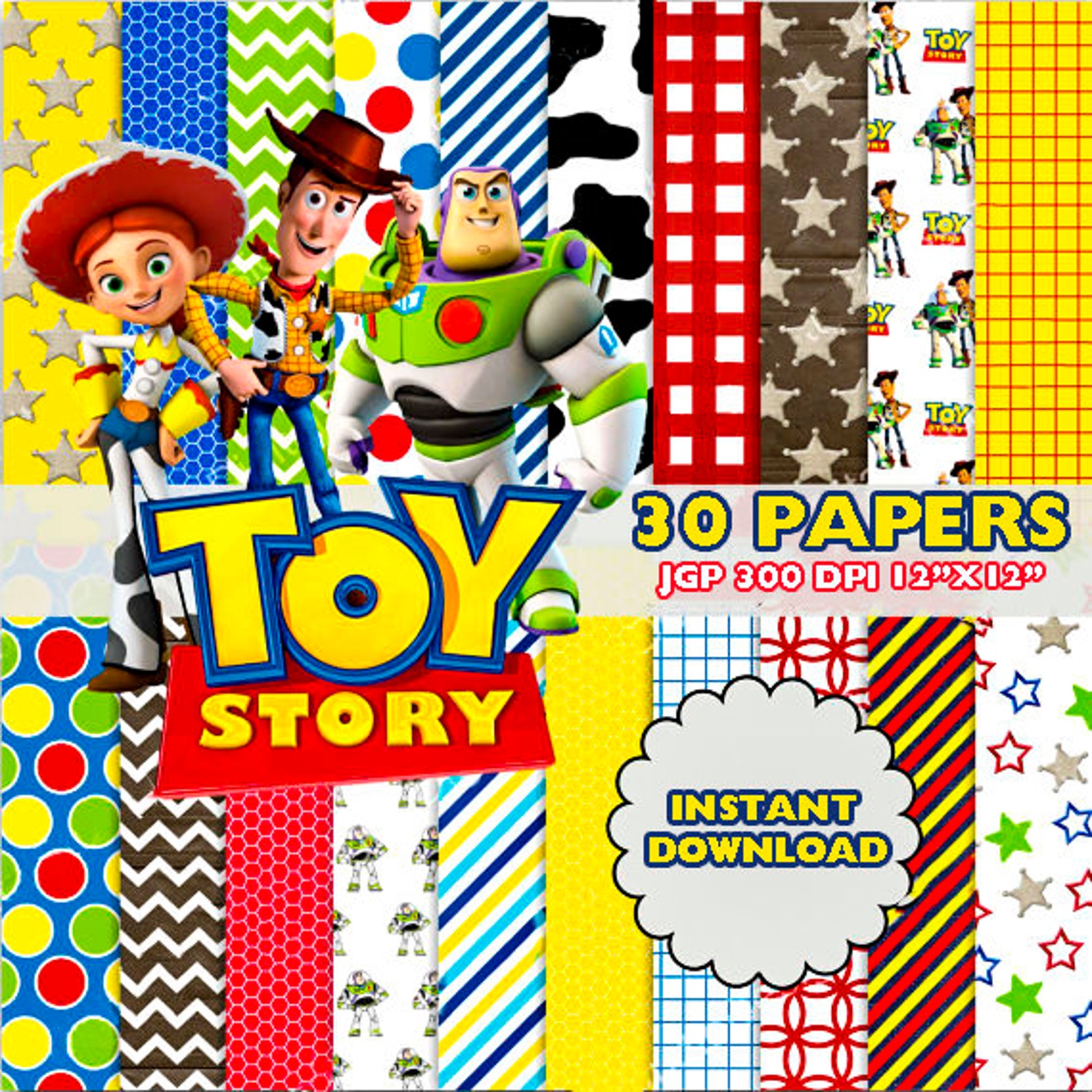 Toy Story 30 inspired Scrapbook Paper Set/ INSTANT DOWNLOAD/ Etsy