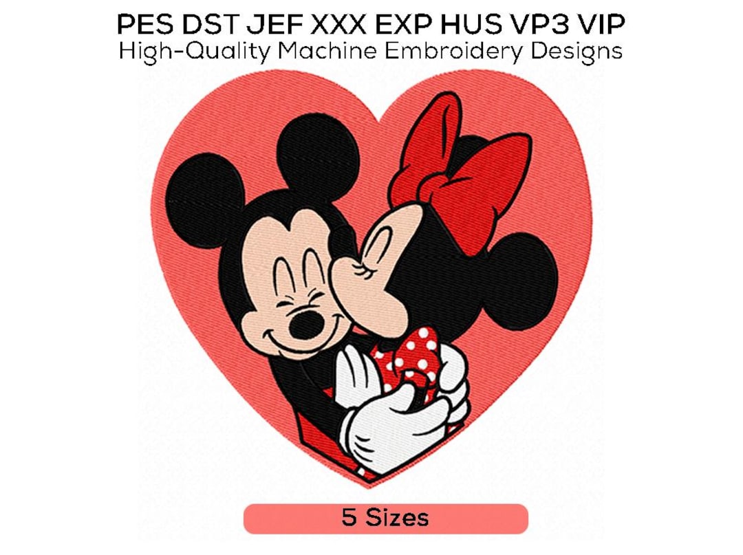 Romantic Mickey Minnie Kiss Embroidery Design | Valentine's Day