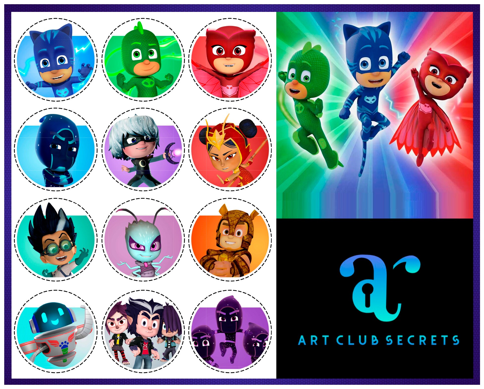 PJ MASKS Cake Topper Cake Decor Printable Cupcake Etsy