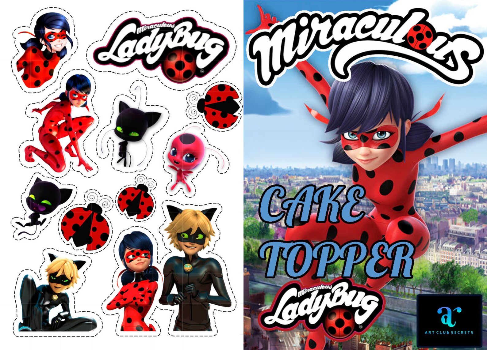 Miraculous Tales Of Ladybug Cat Noir Cake Topper Cake Etsy