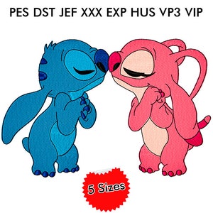 Stitch and Angel Kiss Machine Embroidery Design, Embroidery Patterns, Instant Download, Stitch Valentine’s Day Machine Embroidery Model 08