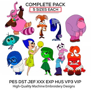 INSIDE OUT File di disegno ricamo macchina completa, Pacchetto completo, Download istantaneo, Gioia, Arrabbiata, Tristezza, Disgusto, Paura, Ansia, Bing Bong