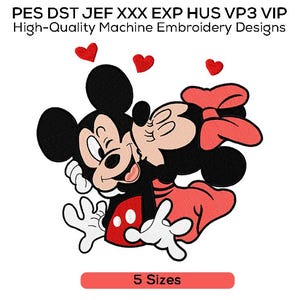 Mickey & Minnie Kiss Embroidery Design | Cute Valentine's Day ...