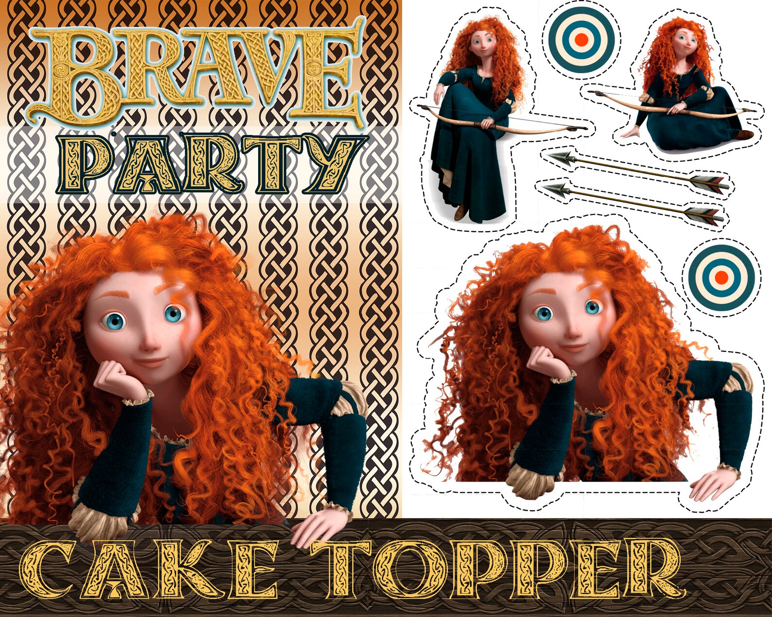 BRAVE Merida Disney Cake Topper Birthday Party Cupcake | Etsy