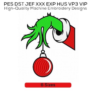 Grinch Hand - Christmas Ornament Machine Embroidery Design, Embroidery Patterns, Embroidery Files, Machine Embroidery, Christmas Embroidery