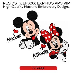 Mickey & Minnie Embroidery Designs | Cute Cartoon Love Stitch | 2 Digital Files | Valentine’s Day Hoop