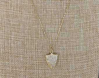 Pave Shield Charm on 14k Gold Filled Chain