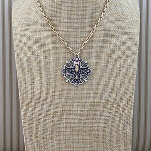 Unique French Reproduction Pendant on a Brushed Gold Link Chain
