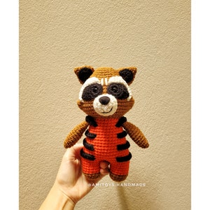 Handmade Crochet Rocket Raccoon Doll: Cotton Milk Yarn