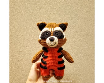 Handmade Crochet Rocket Raccoon Doll: Cotton Milk Yarn