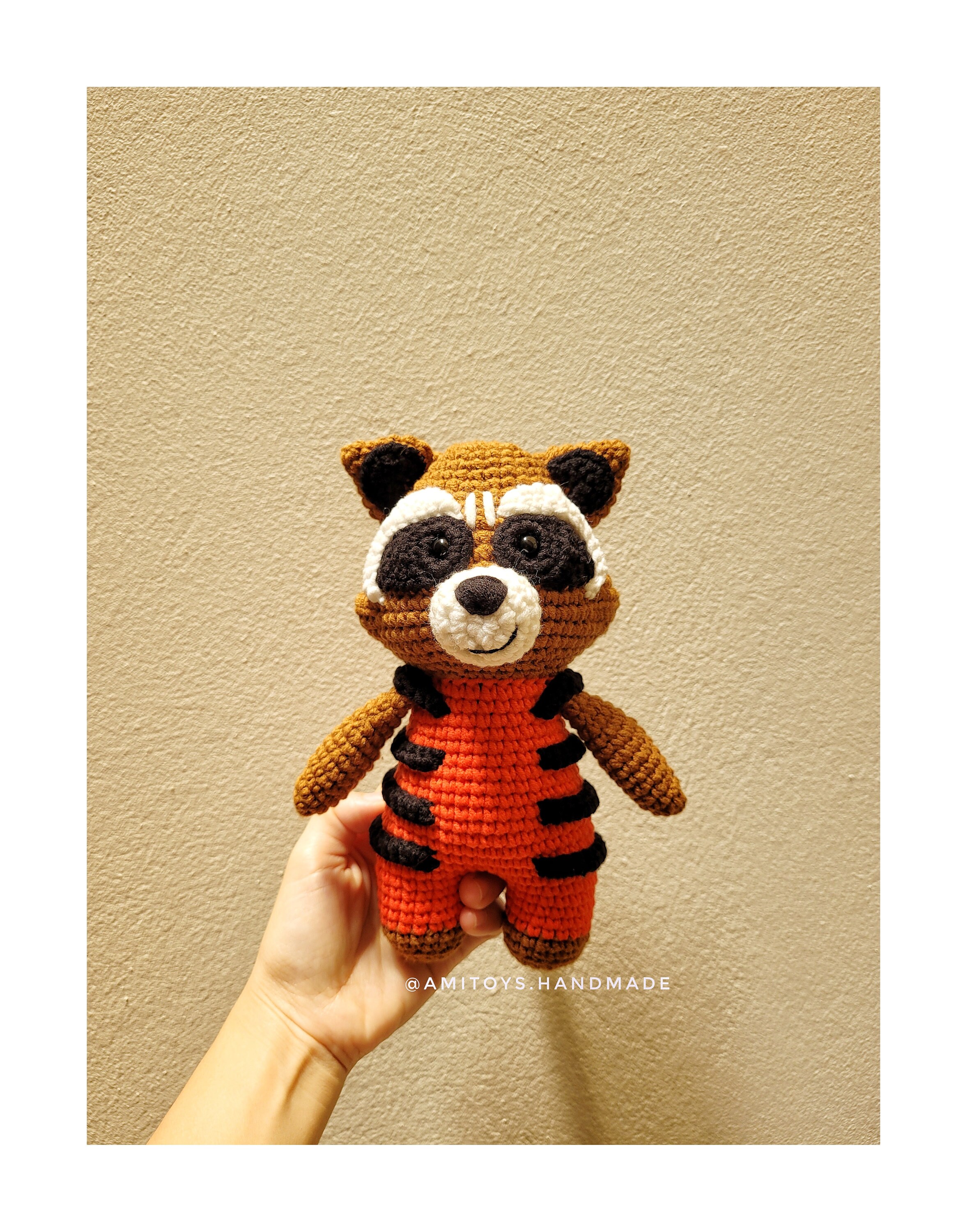 Handmade Crochet Rocket Raccoon Doll: Cotton Milk Yarn