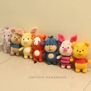Crochet Winnie the Pooh and Friends - 4.5inch, Crochet Pooh Bear and Friends, Pooh, Piglet, Tigger, Eeyore, Rabbit, Roo, Lumpy the Heffalump