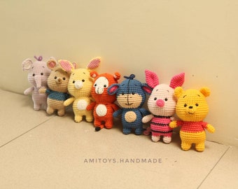 Crochet Winnie the Pooh and Friends - 4.5inch, Crochet Pooh Bear and Friends, Pooh, Piglet, Tigger, Eeyore, Rabbit, Roo, Lumpy the Heffalump