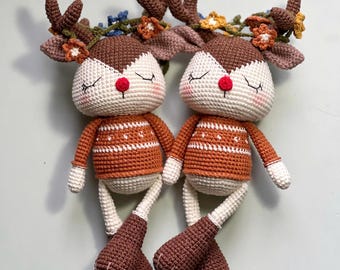 Gehäkelte Reindeer Plüschtier, Weihnachtsgeschenk, handgemachtes Baumwollgarn