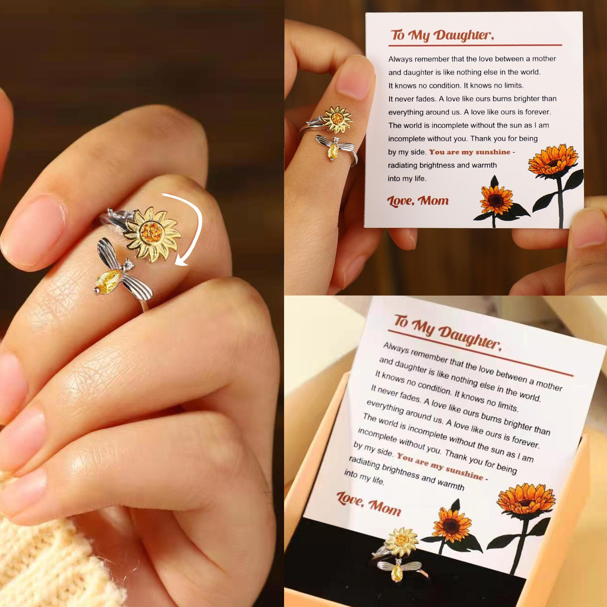 To My Daughter Sunflower Fidget Ring 