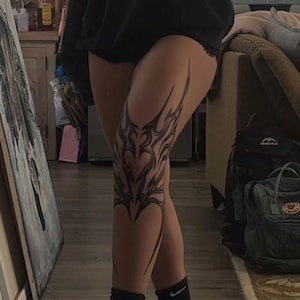 Cyber sigilism leg tattoo