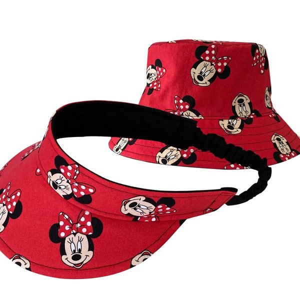 Handmade bucket hat, Red,  Minnie Mouse , Lightweight ,Machine washable , Best sunblock, Cotton fabric hat ,Disneyland Park, Picnic, USA