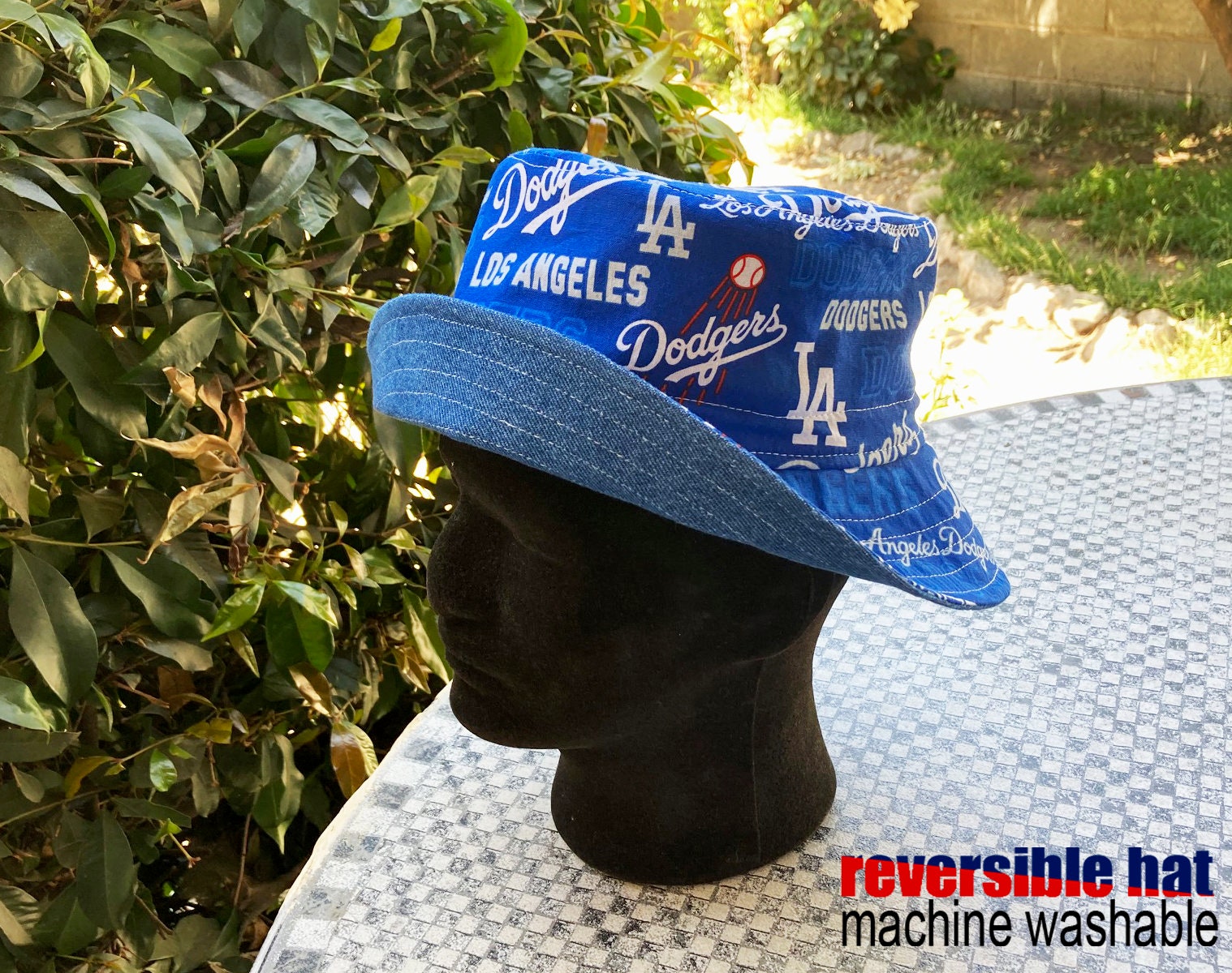 LA Dodgers Bucket Hat ,LA Baseball Team, Reversible ,blue, White