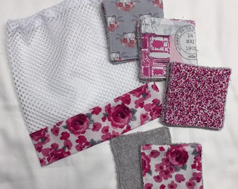 Washable and reusable makeup remover pads: set of 8 pads and storage/wash bag
