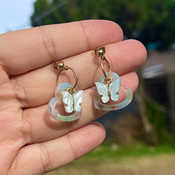 Icy Butterfly Heart Earrings