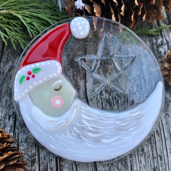 Fused Glass “Sleepy Santa” Ornament