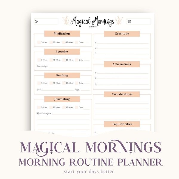 Magical Mornings Routine Planner, Miracle Morning Inspired Productive Morning Planner Printable