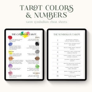 Tarot Farben und Zahlen Spickzettel PDF druckbare zum Lernen Tarot Bedeutungen