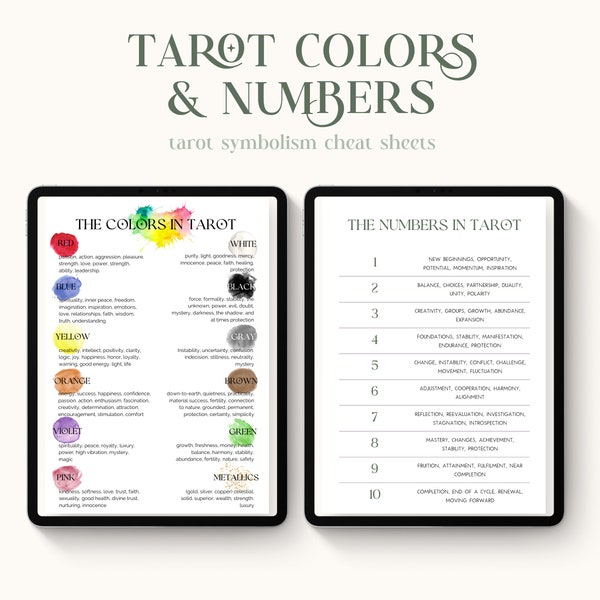 Tarot Colors and Numbers Cheat Sheets PDF Printable For Learning Tarot Meanings