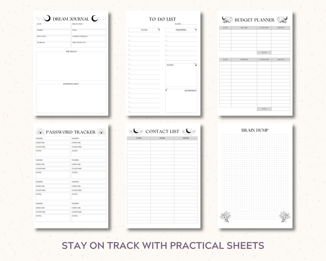 The Witch's Planner, A Printable Witchy Planner Including Moon Phases, Spell Tracking Journal ...