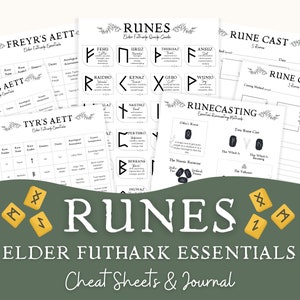 Runes Elder Futhark Essentials Hojas de trucos y diario, significados y extensiones de runas, adivinación pagana nórdica, grimorio, libro de brujas de las sombras