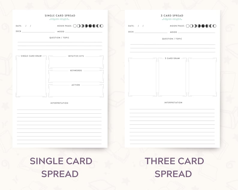 Tarot Journal Pages PDF Printable Digital Download For Grimoire, Book of Shadows, Witchy Journal