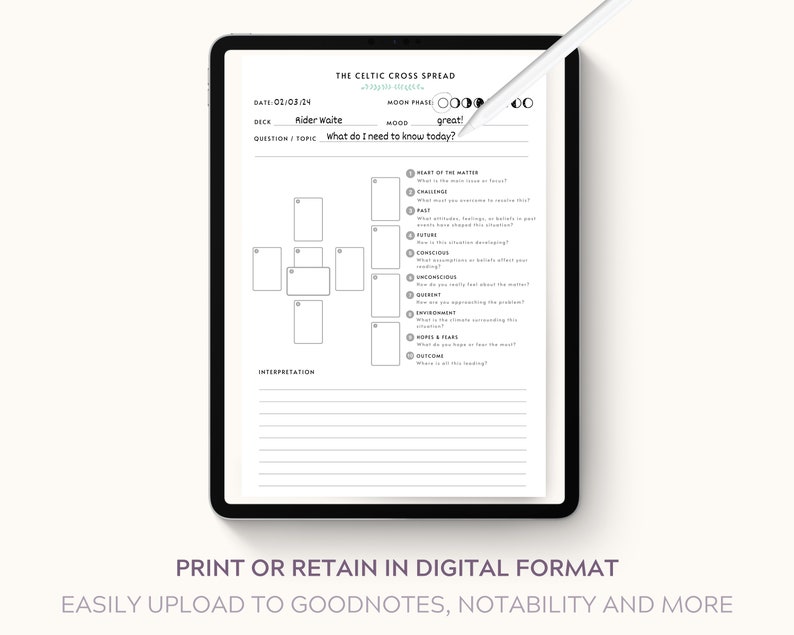 Tarot Journal Pages PDF Printable Digital Download For Grimoire, Book of Shadows, Witchy Journal