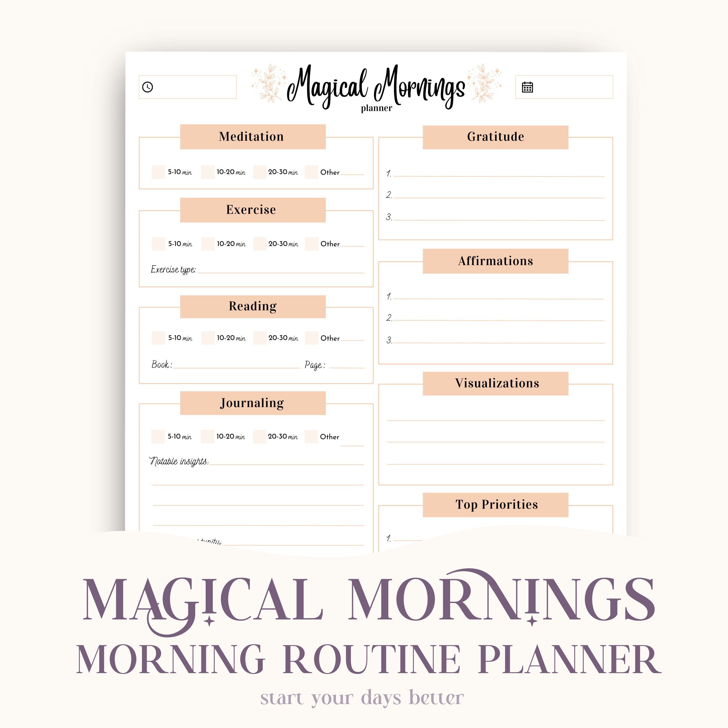 Magical Mornings Routine Planner, Miracle Morning Inspired Productive Morning Planner Printable