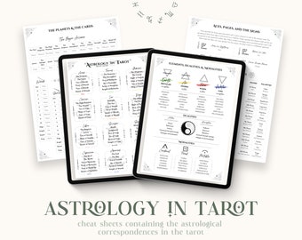 Astrology In Tarot Cheat Sheet, Tarot Astrology, The Zodiac and the Planets In Tarot, PDF Printable, Instant Digital Download