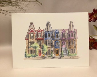 Fine Art Print wenskaart - Square Saint Louis - Montreal Cityscape - 5 x 7 aquarel wenskaart - Plateau Montreal