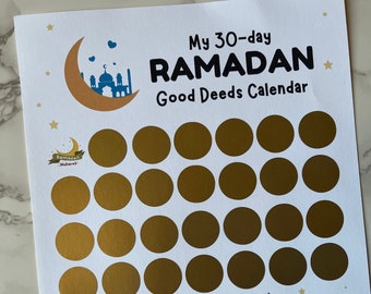 Ramadan 30-Tage Rubbellos Kalender für gute Taten für Kinder |  Ramadan-Aktivitäten | Ramadan Muslimische Aktivität | Ramadan Kinderaktivitäten