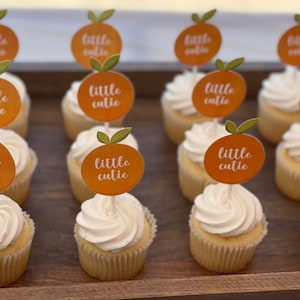 Set of 12 Little Cutie Cupcake Toppers | 12 count Cupcake Toppers | Orange Baby Shower Decorations | Clementine Party Baby Shower