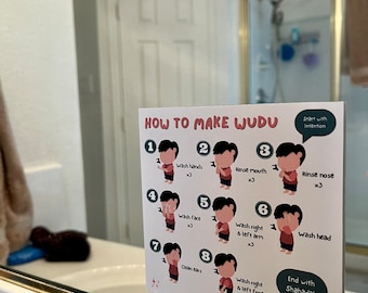Spiegelaufkleber - Wudu Steps | Wie man Wudu durchführt Wudu Steps Für Kinder | Fensterbild | Wie man Wudu durchführt Islamische Geschenke für Kinder
