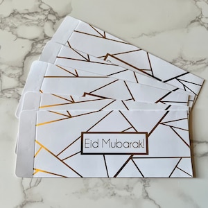 SET OF 5 Gold and White Geometric Design Eid Envelopes | Eid Mubarak Envelopes | Eidi Cash Gift Envelopes | Happy Eid | Eid Money Envelopes