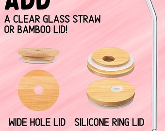 Bamboo Lid | Glass Straw | Beer Can Glass Lid And Straw | Coffee Glass Lid | Coffee Glass Straw | Reusable Glass Bent Straw | Bamboo Lid