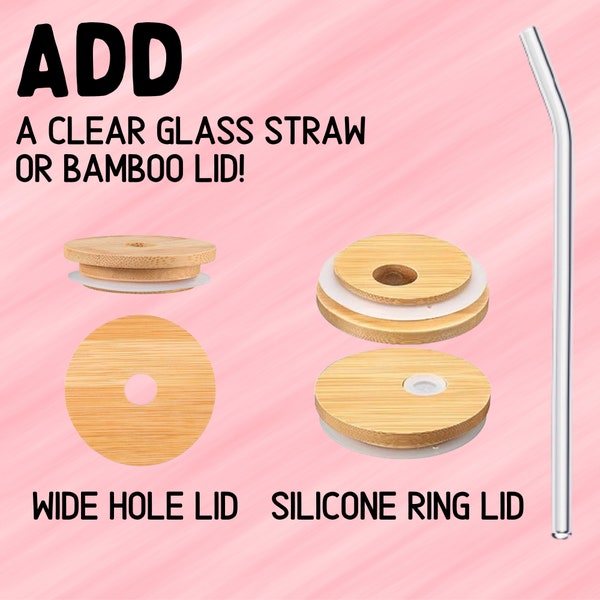 Bamboo Lid | Glass Straw | Beer Can Glass Lid And Straw | Coffee Glass Lid | Coffee Glass Straw | Reusable Glass Bent Straw | Bamboo Lid
