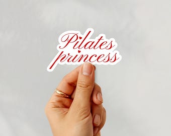 Pilates Princess Sticker | Red Script Vinyl Decal | Pilates Aesthetic Sticker for Water Bottles, Laptops, Gym Gear | Fitness Gift