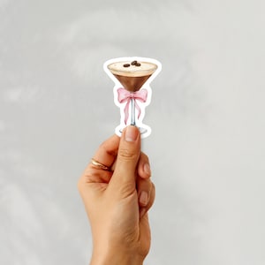 Espresso Martini Sticker | Coffee Cocktail Sticker | Cute Pink Bow Drink Sticker | Aesthetic Laptop, kindle Sticker | Coffee Lover Gift